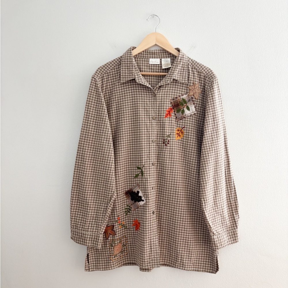 Vintage Leaf Gingham Button Up